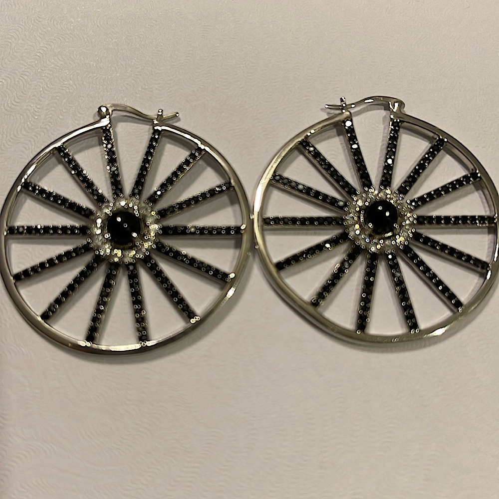 Sterling Silver Black Spinel and Onyx  Earrings